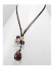 Purple Cotton Waxed Thread Glass Bead Necklace In Brass