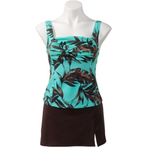 Buy Mocha Mint Shirred Tankini with Skirted Bottom
