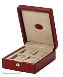 Genuine leather watch case holds 4 watches red color