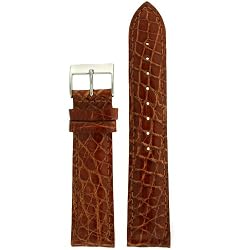 Watch Band Genuine Crocodile Cognac Brown Padded Stitched Mens 22 millimeter