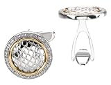 14K Yellow Gold and Sterling Silver Diamond Snake Skin Cuff Links, Round
