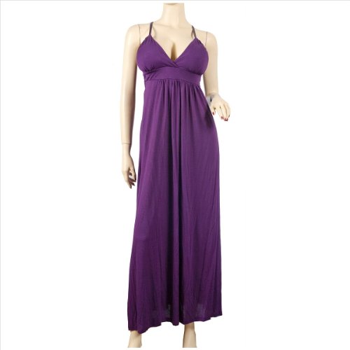Purple Empire Waist Deep Cut Plus Size Maxi Dress - 2X