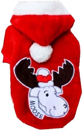 Santa's Moose, Red Christmas Reindeer Sweatshirt Hoodie Costume Jacket Cold Weather Coat- For the Best Fashion Pets (XL)