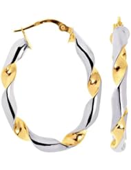14K 2 Tone Gold Oval Twisted Hoop Earrings (34 x 25 mm)