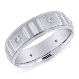 14K White Gold Vertical Ridged Design Men's Diamond Band Ring