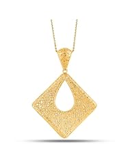 Fancy Mesh Textile Square Pendant In 14K Gold - 18" Chain
