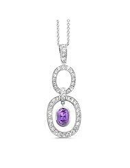 Trio Oval Diamond Pendant In 18K White Gold With A 0.85 ct. Genuine amethyst Center Stone.