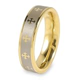 Gold Plated Polished Tungsten Carbide Band with Laser Cross Design (6.0mm) - Sizes 6 - 13