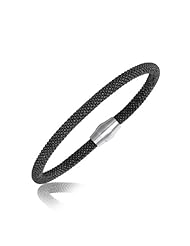 Sterling Silver Ruthenium Plated Black Hue Popcorn Motif Bangle