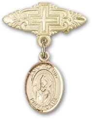 14K Gold Baby Badge with St. David of Wales Charm and Badge Pin with Cross