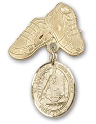 14K Gold Baby Badge with St. Edburga of Winchester Charm and Baby Boots Pin