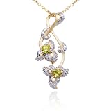 18k Yellow Gold Plated Sterling Silver Peridot and Diamond-Accent Pendant, 18