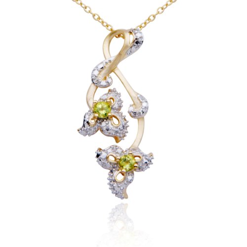 18k Yellow Gold Plated Sterling Silver Peridot and Diamond-Accent Pendant, 18"