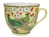 Hand Painted Porcelain Cup - Peacocks and Plum Blossoms, Yellow