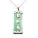 Gold Overlay Sterling Silver Green Chinese Jade Greek Key-Edge Tablet Pendant w/ Characters for Good Luck, Good Health, and Prosperty