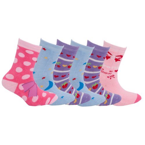 Childrens/Kids Girls Light Weight Warm Thermal Socks (Pack of 6)