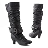 Damen Schuhe, STIEFEL, RIEMCHEN, A167-1, Synthetik in hochwertiger Leder Optik, Schwarz, Gr 36