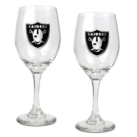Oakland Raiders Set of 2 Wine Glasses