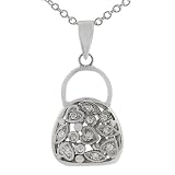 Sterling Silver Necklace with Heart Designs on Bag Pendant