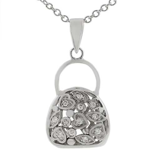 Sterling Silver Necklace with Heart Designs on Bag Pendant