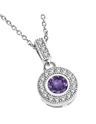 0.68 Ct Round Natural Purple Amethyst 925 Sterling Silver Pendant With 18" Chain
