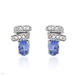 Earrings With 1.10ctw Precious Stones - Genuine Diamonds and Tanzanites White Gold Length 11mm