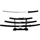 Black Stealth Ninja Samurai 3 pc Sword Set with Stand