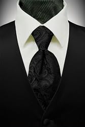 Tuxedo Vest - Black Solid Satin with Coordinating Tapestry Tie