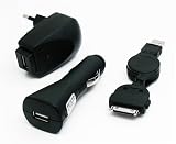 Produkt-Bild: Original Trendline24 3 in 1 Lade/ Set (schwarz) KFZ/HOME/USB f&uuml;r Apple iPhone / iPhone 3G inkl. samtweichen Transportbeutel