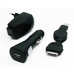 Original Trendline24 3 in 1 Lade/ Set (schwarz) KFZ/HOME/USB f�r Apple iPhone / iPhone 3G inkl. samtweichen Transportbeutel