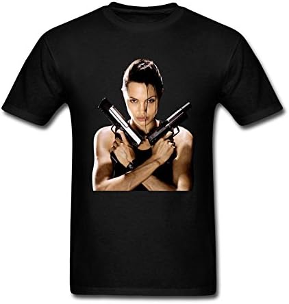 HGNCO Mens 100% Cotton Lara Croft with Guns Design Tshirt Black XXL