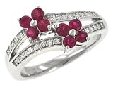 2 Row Pave Diamond (.18ct) & Ruby (.68ct) Flower Ring