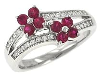 2 Row Pave Diamond (.18ct) & Ruby (.68ct) Flower Ring