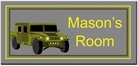 Kids Personalized Door Sign, Green Jeep Children Bedroom Plaque, 9.45 x 4.72inches