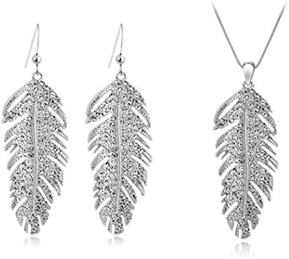 Dlakela "the Wing of Love" Crystal Feather Necklace Earrings Set (Silver)