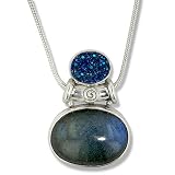 Sterling Silver Labradorite and Druzy Oval Pendant by Sajen, 18"