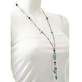 Chuvora Genuine Turquoise Stones Multi Gemstones Crystals Long Necklace 37''