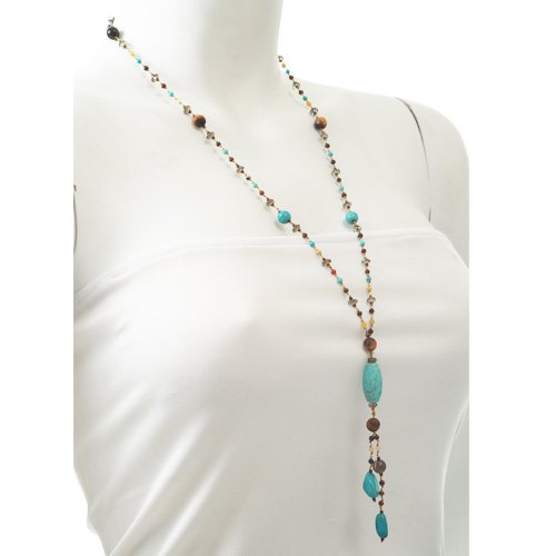 Chuvora Genuine Turquoise Stones Multi Gemstones Crystals Long Necklace 37''