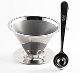 Rohst Pour Over Coffee Dripper - Stainless Steel - Reusable Paperless Coffee Filter - Includes Metal Scoop and Bag Clamp