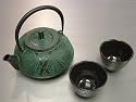 Japanese Cast iron Tea Pot Cup Set/Green Bamboo