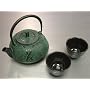 Japanese Cast iron Tea Pot Cup Set Green Bamboo