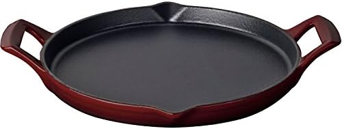 La Cuisine LC 9105 Cast Iron Shallow Griddle with 2 Wedge Handles and Enamel Finish, 12", Ruby