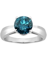1.10 Ct Round Blue SI1/SI2 Diamond 14K White Gold Ring