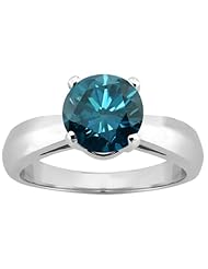1.10 Ct Round Blue SI1/SI2 Diamond 18K White Gold Ring