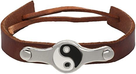 Ying Yang Brown Leather Adjustable Bracelet
