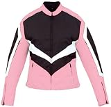Ladies Armored Vented Pink and White Textile Motorcycle Jacket - 5XL