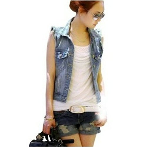Leegoal Popular Sleeveless Jeans Denim Cardigan Vest Tops Shirts Size S/M/L/XL
