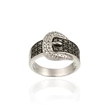 Sterling Silver 1/4CT Black Diamond Belt Buckle Ring