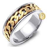 HAFGAN 14K Two-Tone Gold Curb Link Celtic Wedding Band Ring