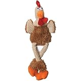 goDog Checkers Skinny Rooster With Chew Guard Technology Tough Plush Dog Toy,Brown, Large